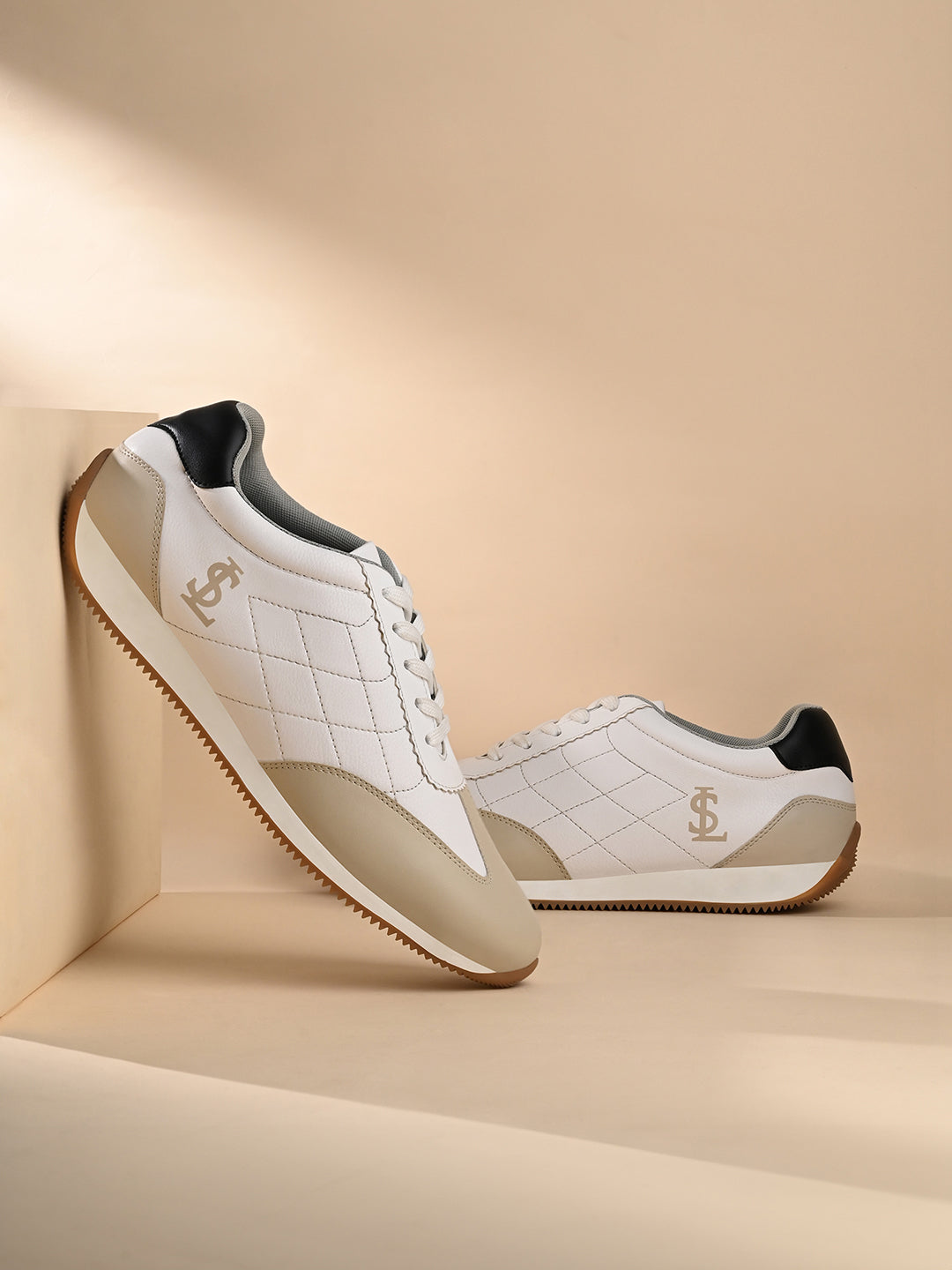 White and Nude Casual Lightweight Lace-Up Sneakers