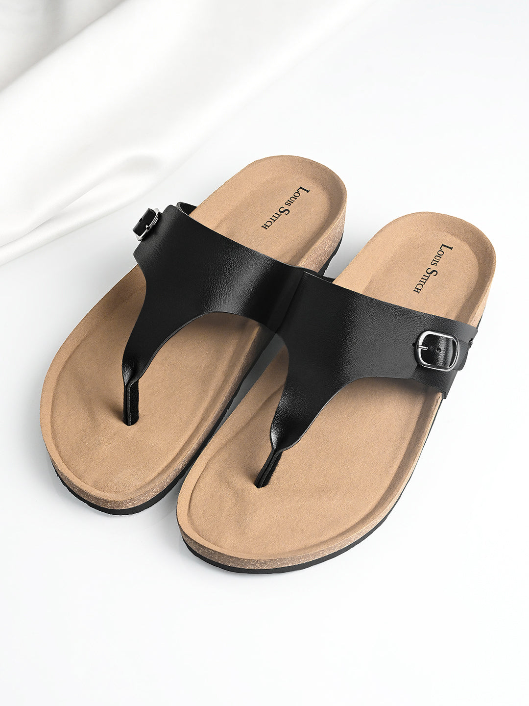 Jet Black Open Toe Lightweight Thong Style Cork Sandal