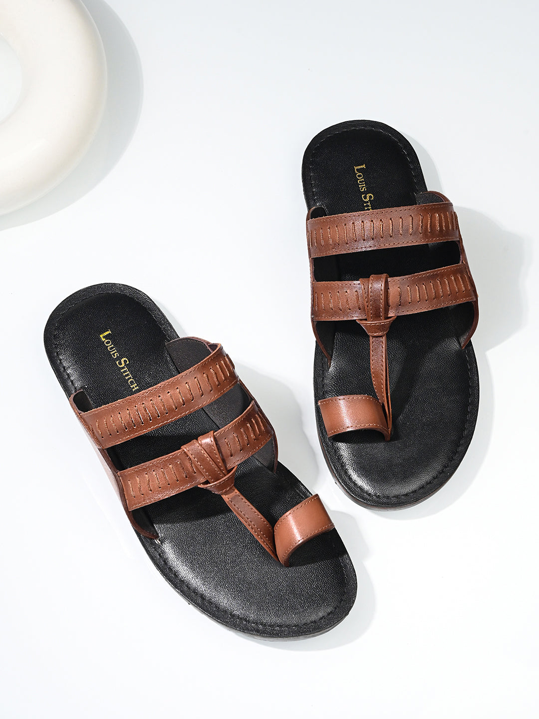 Tan Kolhapuri Style Lightweight Toe Ring Leather Sandal