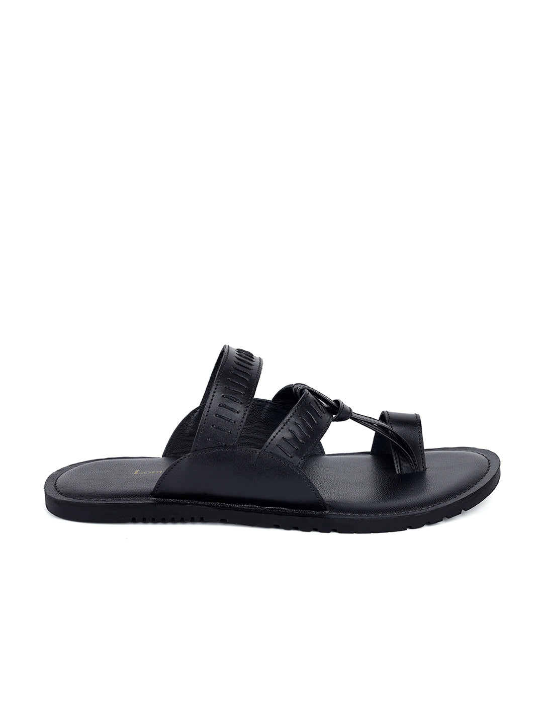Jet Black Kolhapuri Style Lightweight Toe Ring Leather Sandal