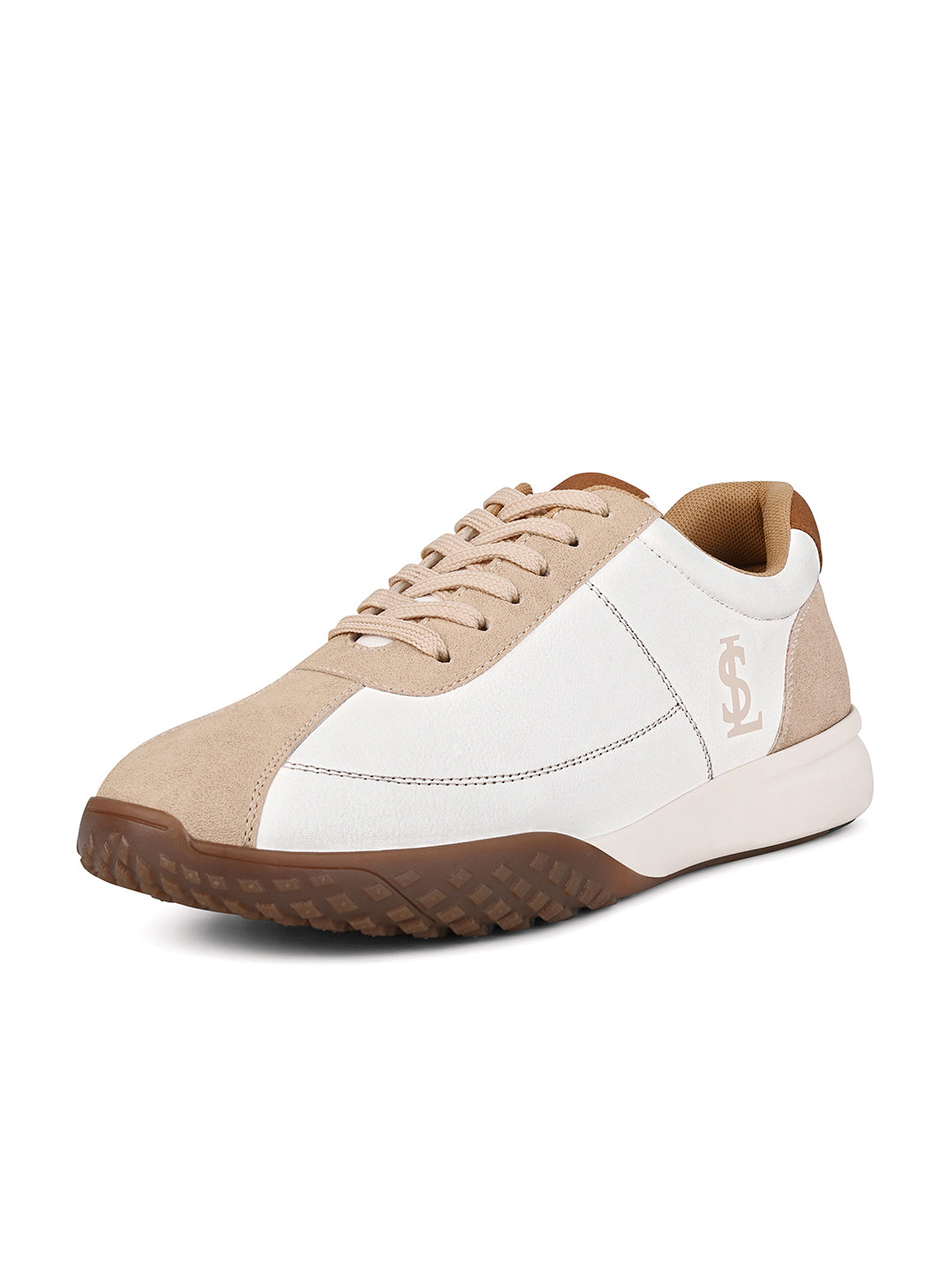 White and Beige Casual Lightweight Lace-Up Sneakers