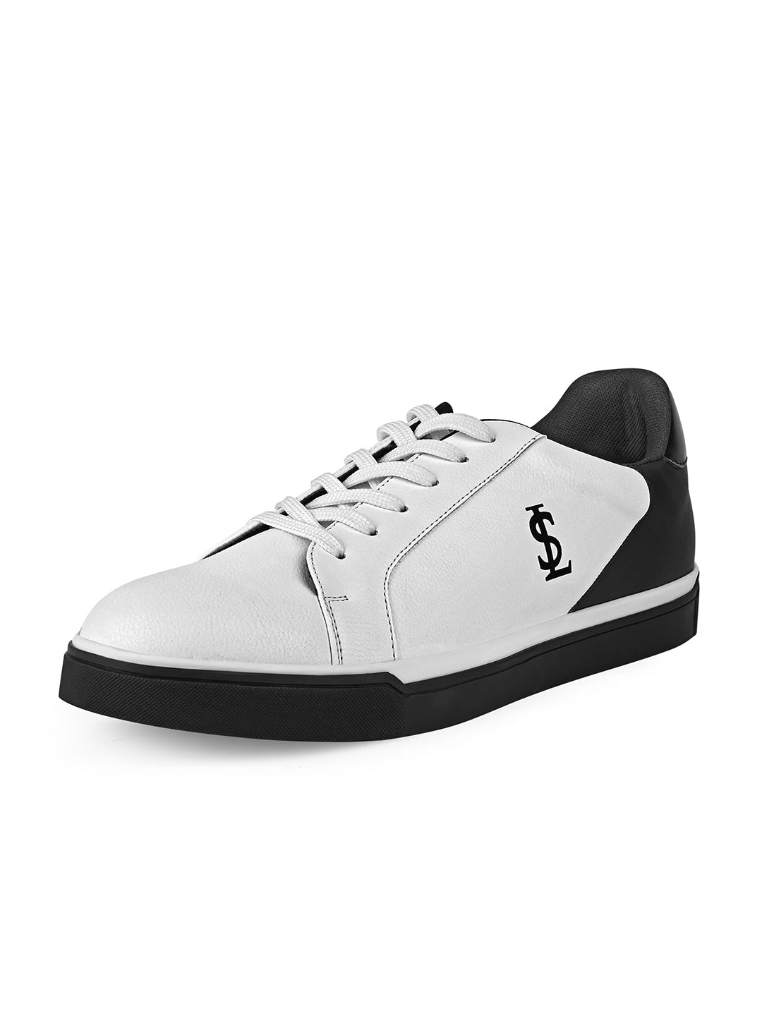 White and Black Casual Lightweight Lace-Up Sneakers