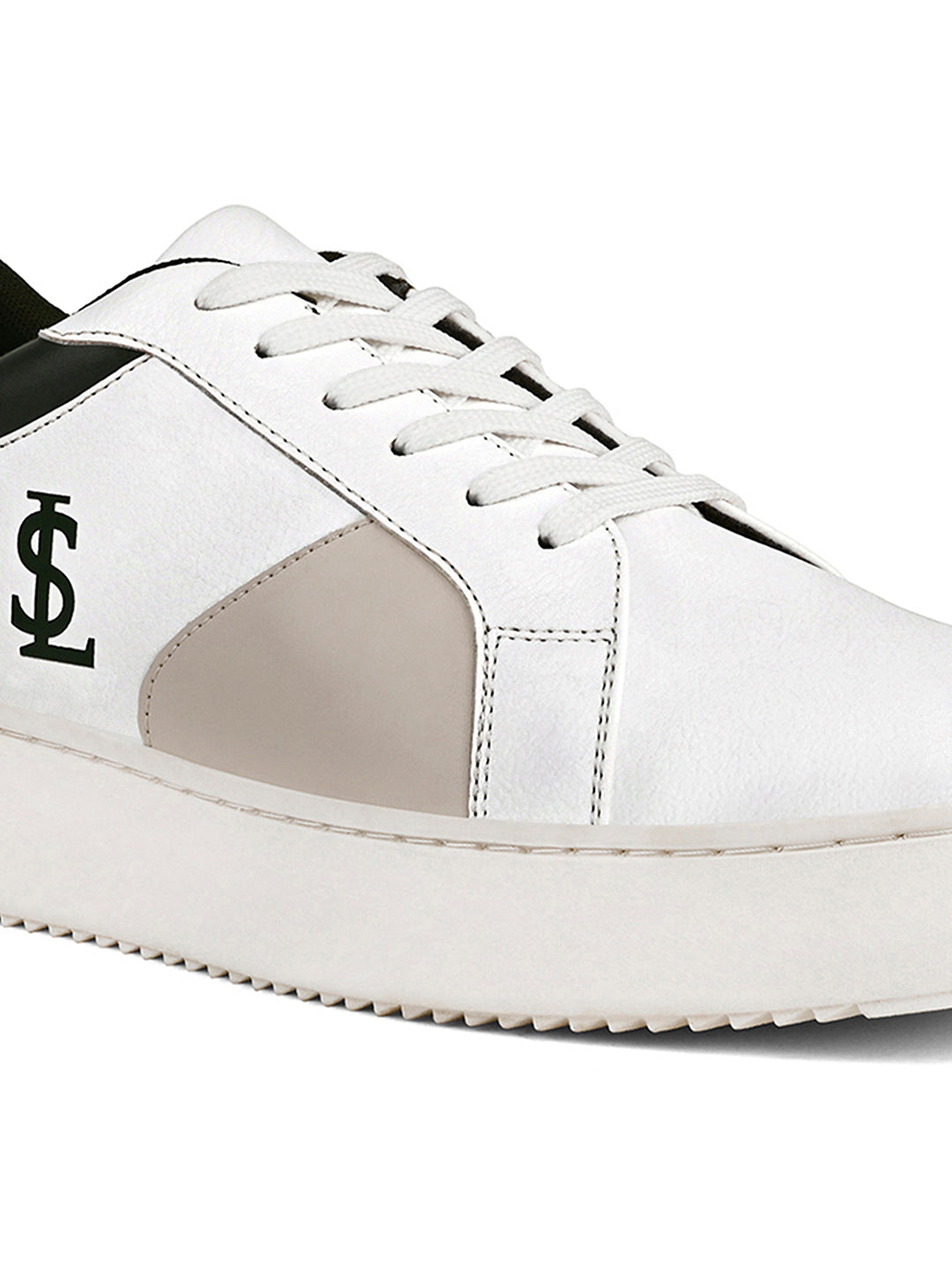 White and Beige Casual Lightweight Lace-Up Sneakers