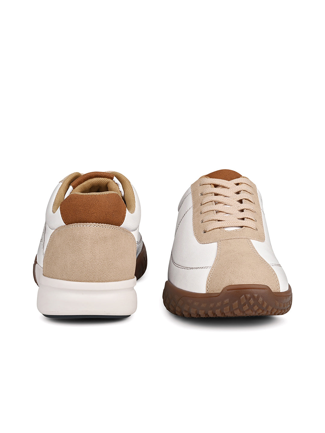 White and Beige Casual Lightweight Lace-Up Sneakers
