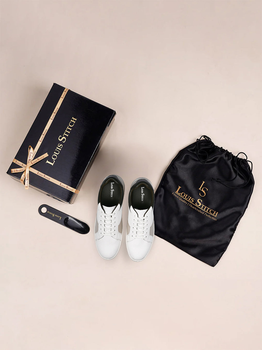 White and Beige Casual Lightweight Lace-Up Sneakers
