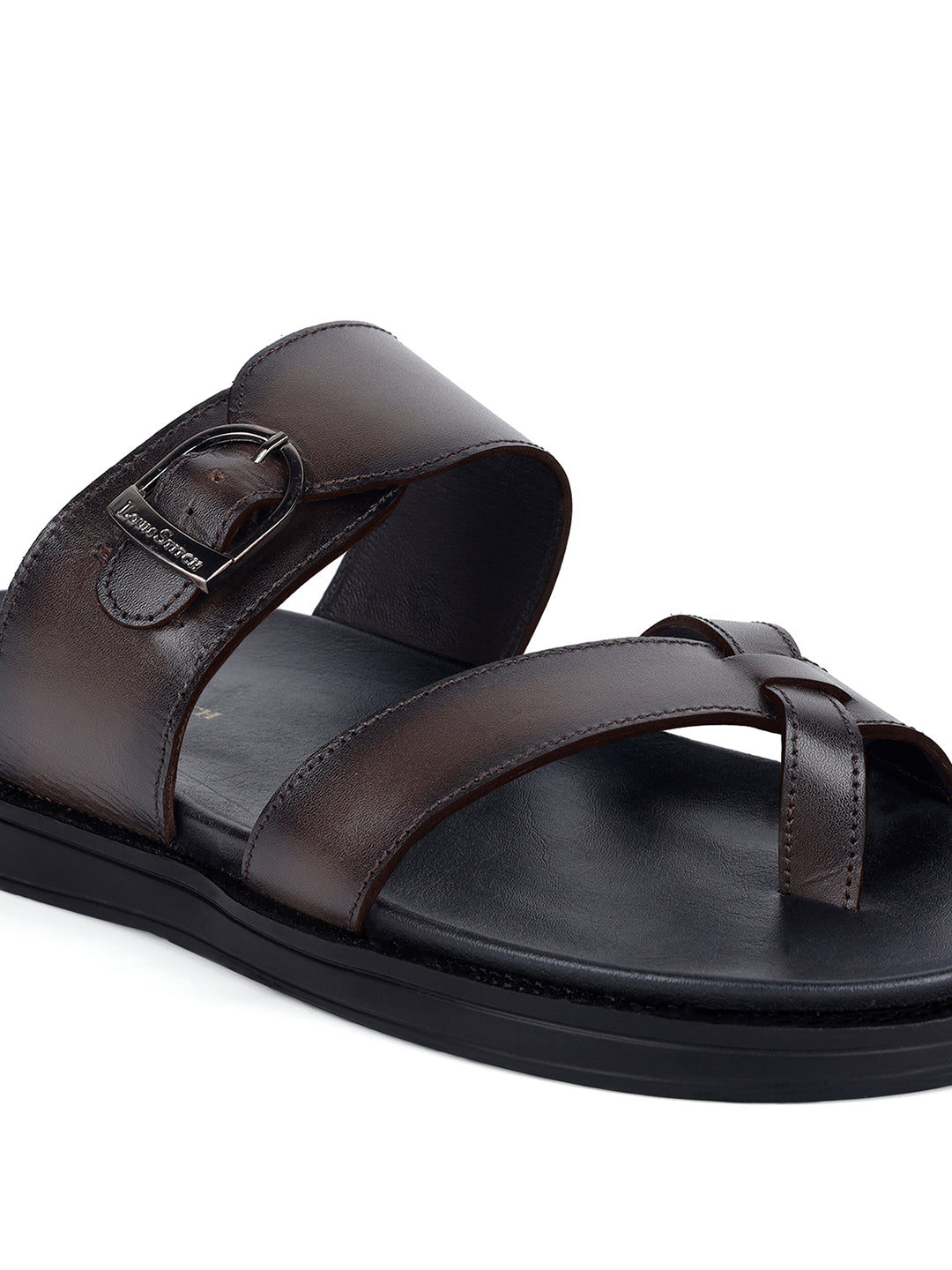 Brunette Brown Toe Ring Lightweight Leather Sandal with Adjustable Buckle