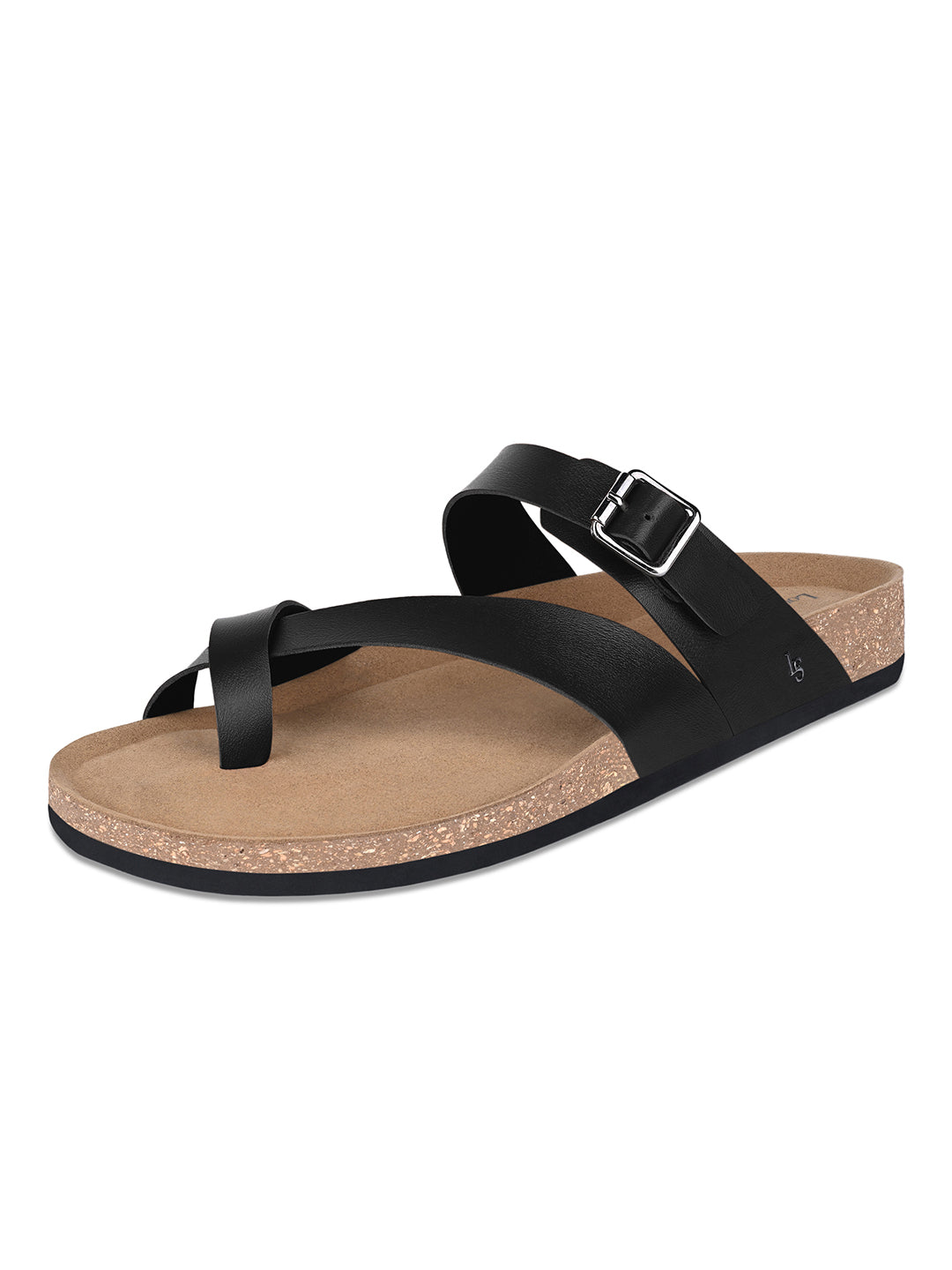 Jet Black Lightweight Open Toe ring Slip-on Cork Sandal
