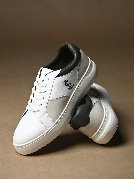 White and Beige Casual Lightweight Lace-Up Sneakers