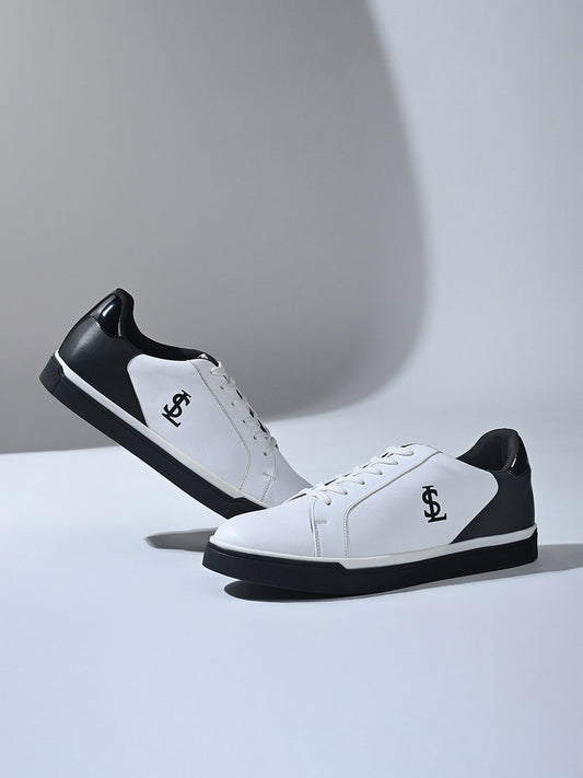 White and Black Casual Lightweight Lace-Up Sneakers