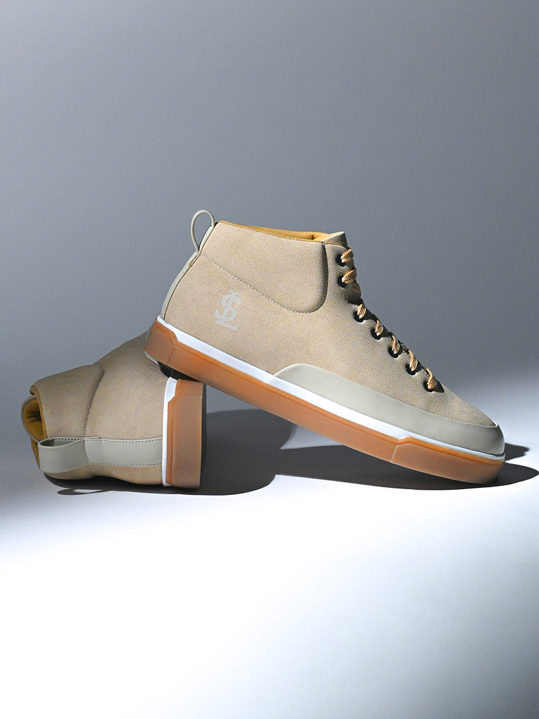 Beige and Grey Casual Lightweight Lace-Up Sneakers