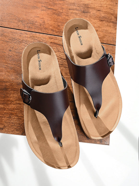 Brunette Brown Open Toe Lightweight Thong Style Cork Sandal