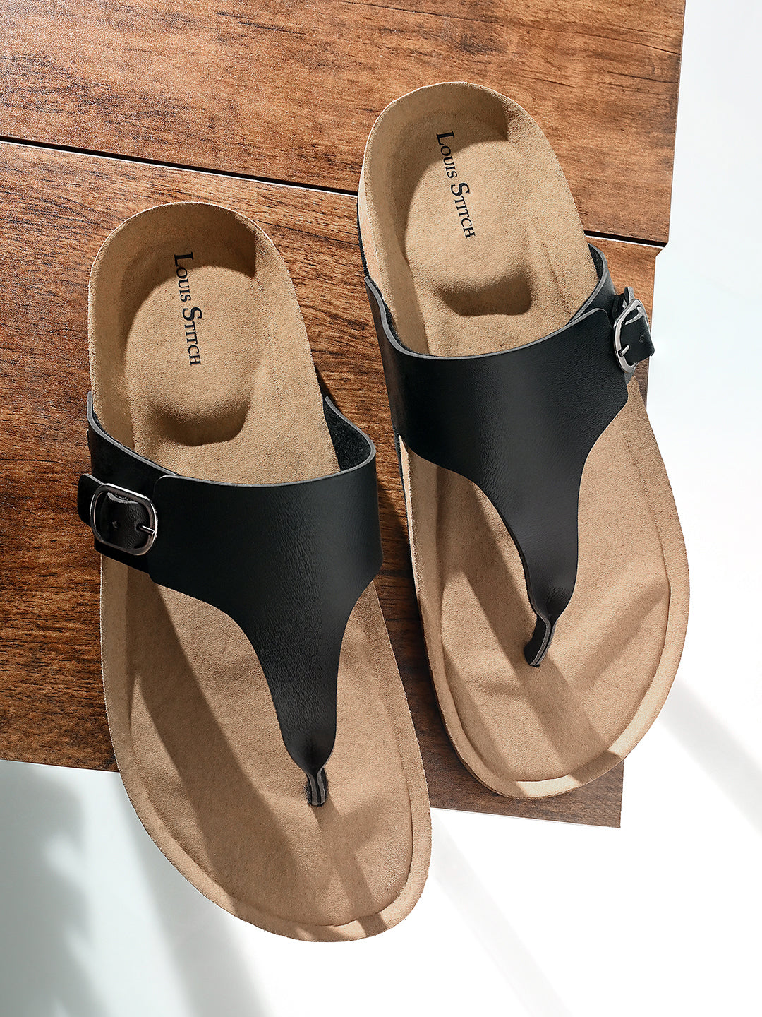 Jet Black Open Toe Lightweight Thong Style Cork Sandal