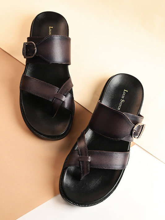 Brunette Brown Toe Ring  Lightweight Leather Sandal with Adjustable Buckle
