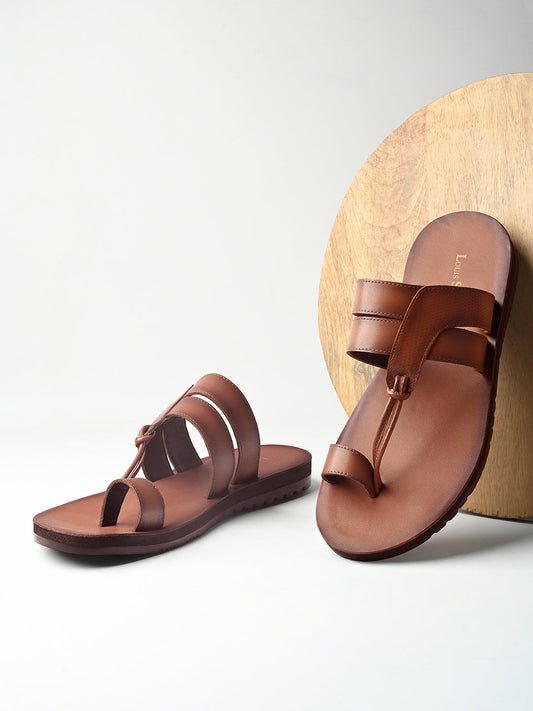 Tan Open Toe Style Lightweight Toe Ring with Strap Leather Sandal