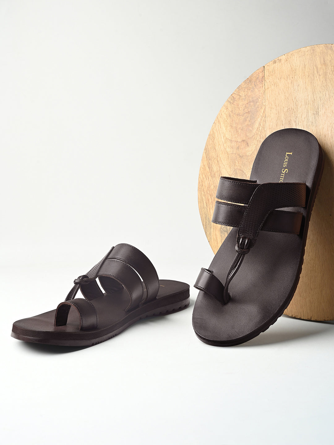 Brunette Brown Open Toe Style Lightweight Toe Ring with Strap Leather Sandal