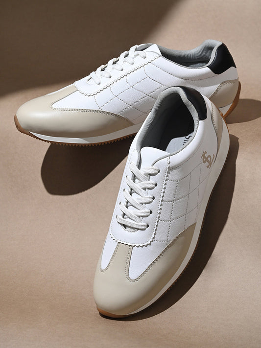 White and Nude Casual Lightweight Lace-Up Sneakers