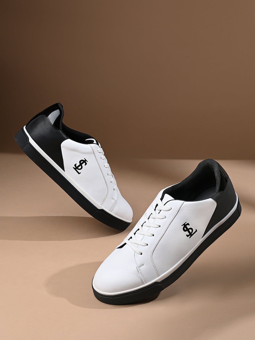White and Black Casual Lightweight Lace-Up Sneakers