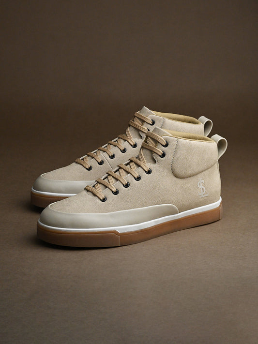 Beige and Grey Casual Lightweight Lace-Up Sneakers