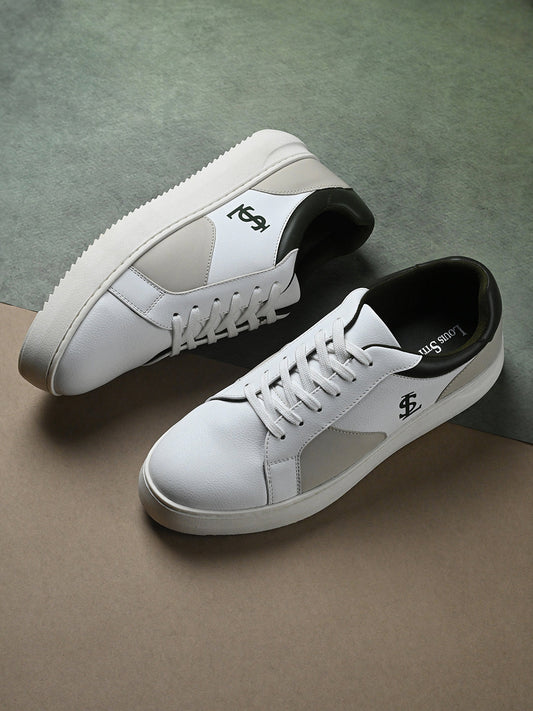 White and Beige Casual Lightweight Lace-Up Sneakers