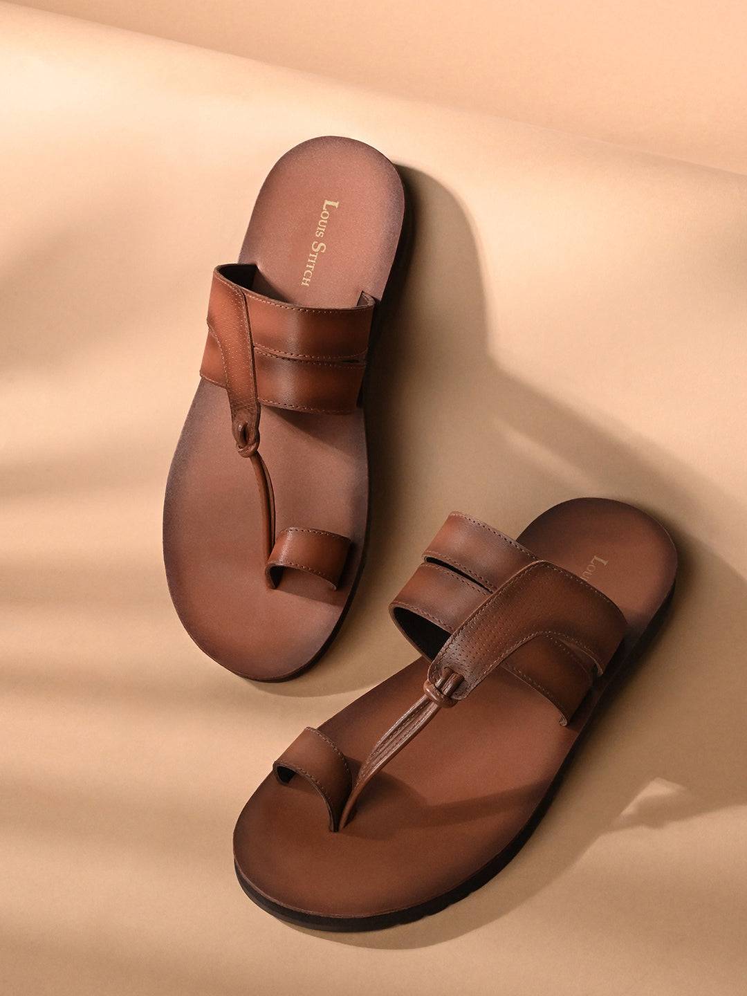 Tan Open Toe Style Lightweight Toe Ring with Strap Leather Sandal