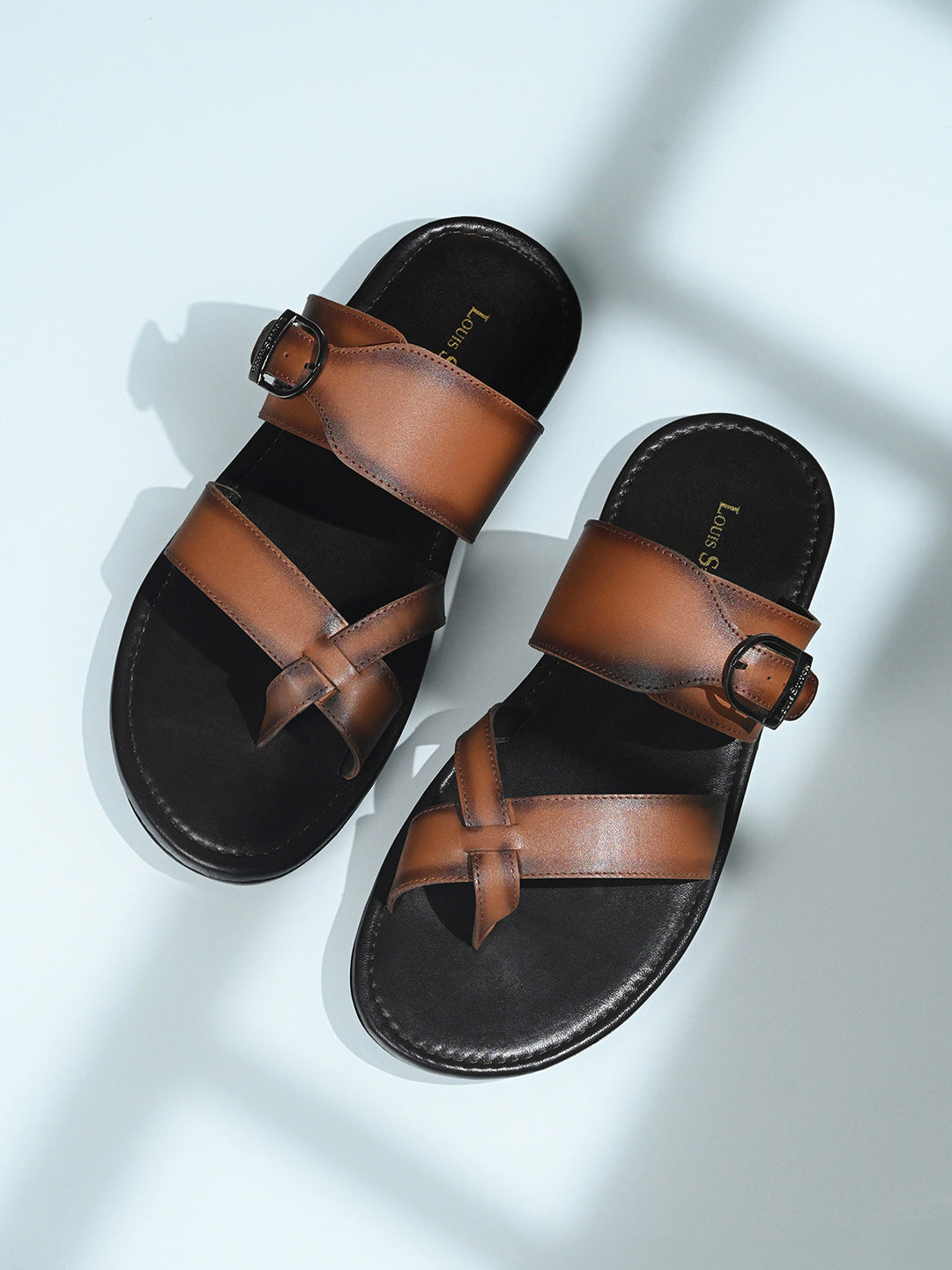 Tan Lightweight Open Toe Leather Sandal with Adjustable Buckle