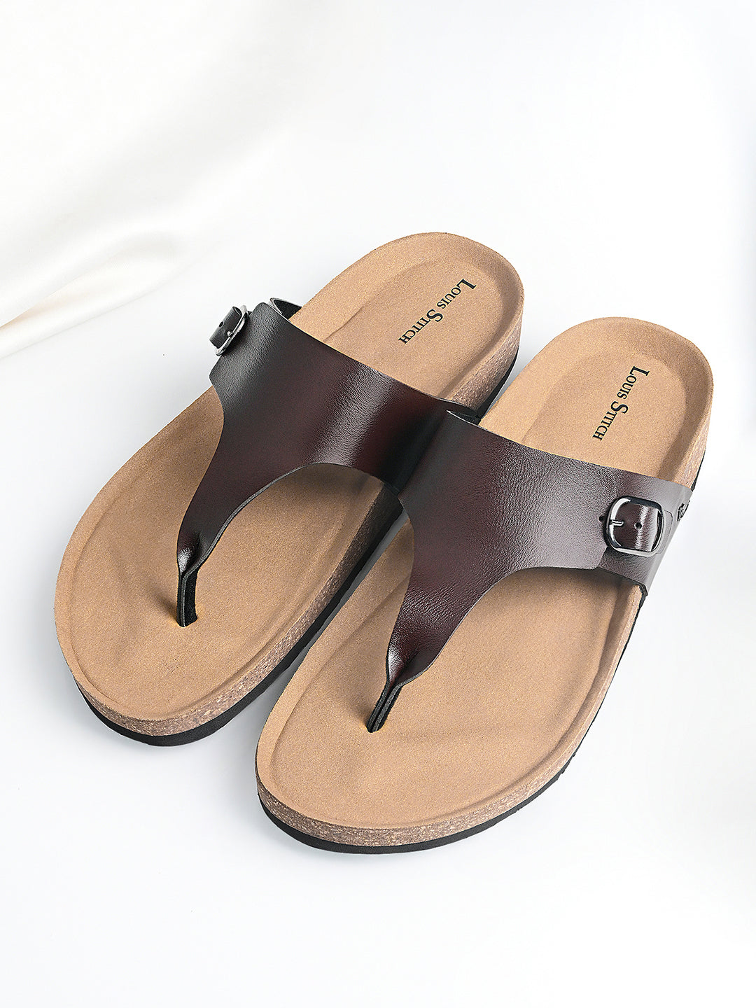 Brunette Brown Open Toe Lightweight Thong Style Cork Sandal