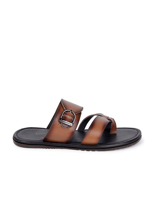 Tan Lightweight Open Toe Leather Sandal with Adjustable Buckle