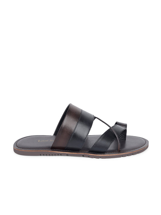 Brown and Black Open Toe Style Lightweight Toe Ring Leather Sandal