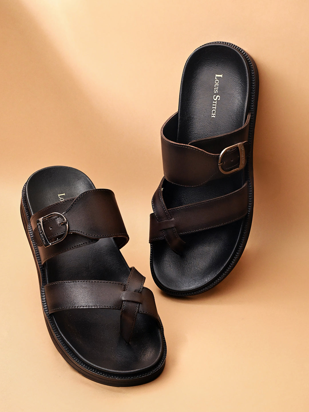 Brunette Brown Toe Ring  Lightweight Leather Sandal with Adjustable Buckle