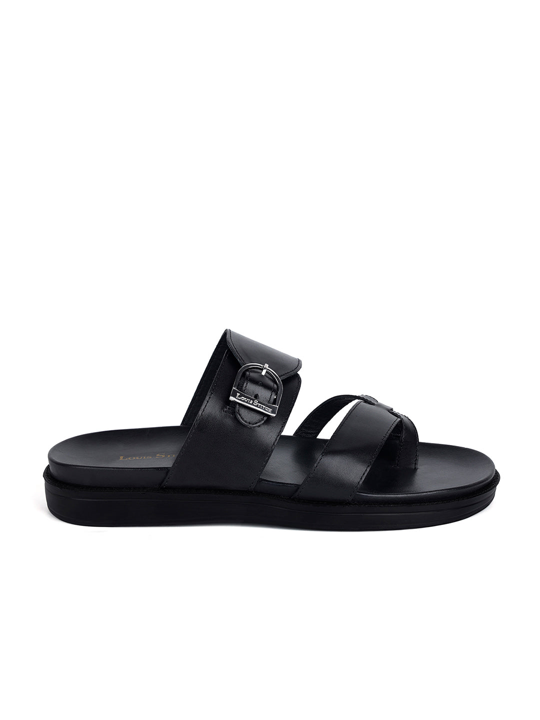 Jet Black Toe Ring  Lightweight Leather Sandal with Adjustable Buckle