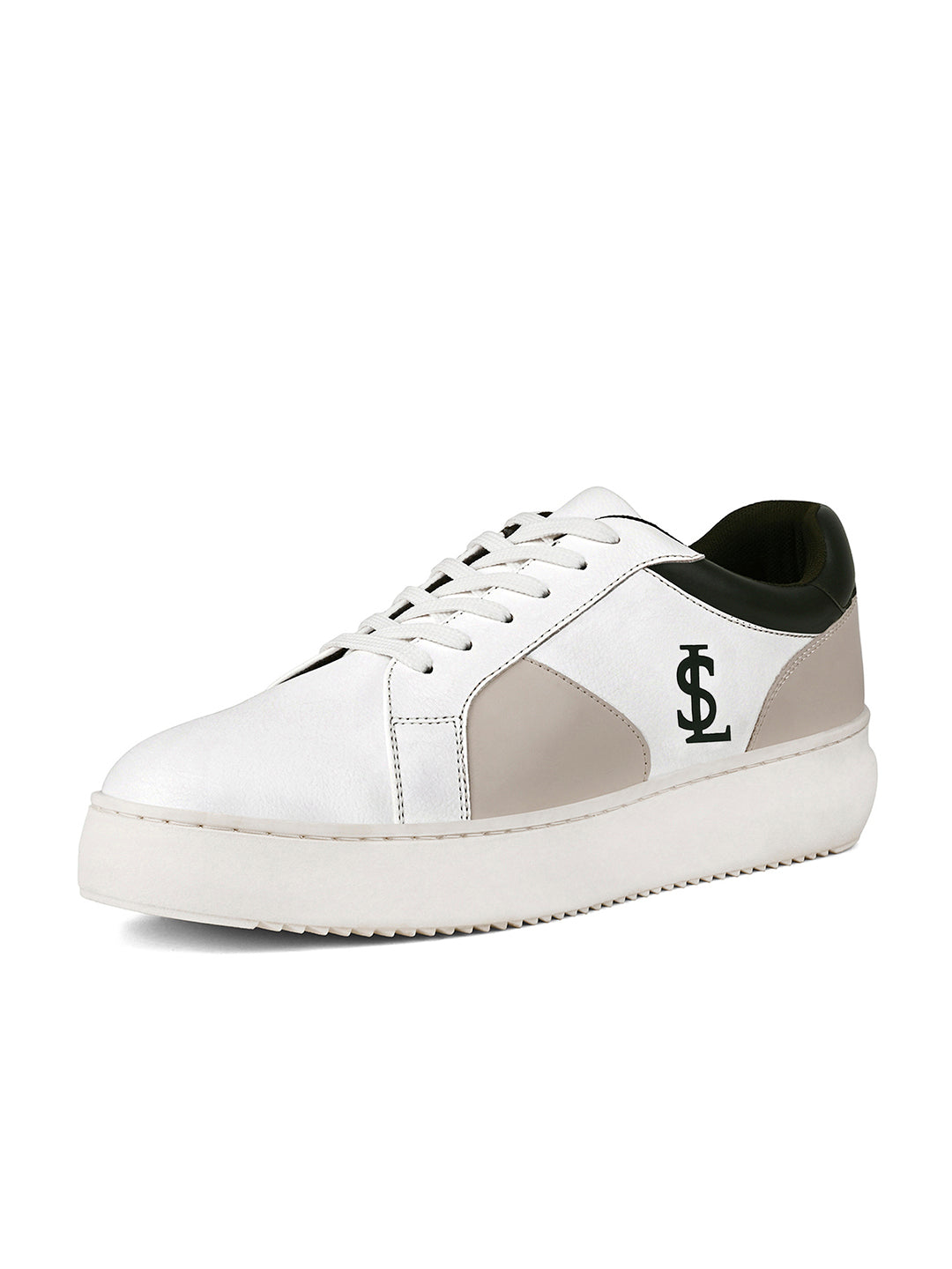 White and Beige Casual Lightweight Lace-Up Sneakers
