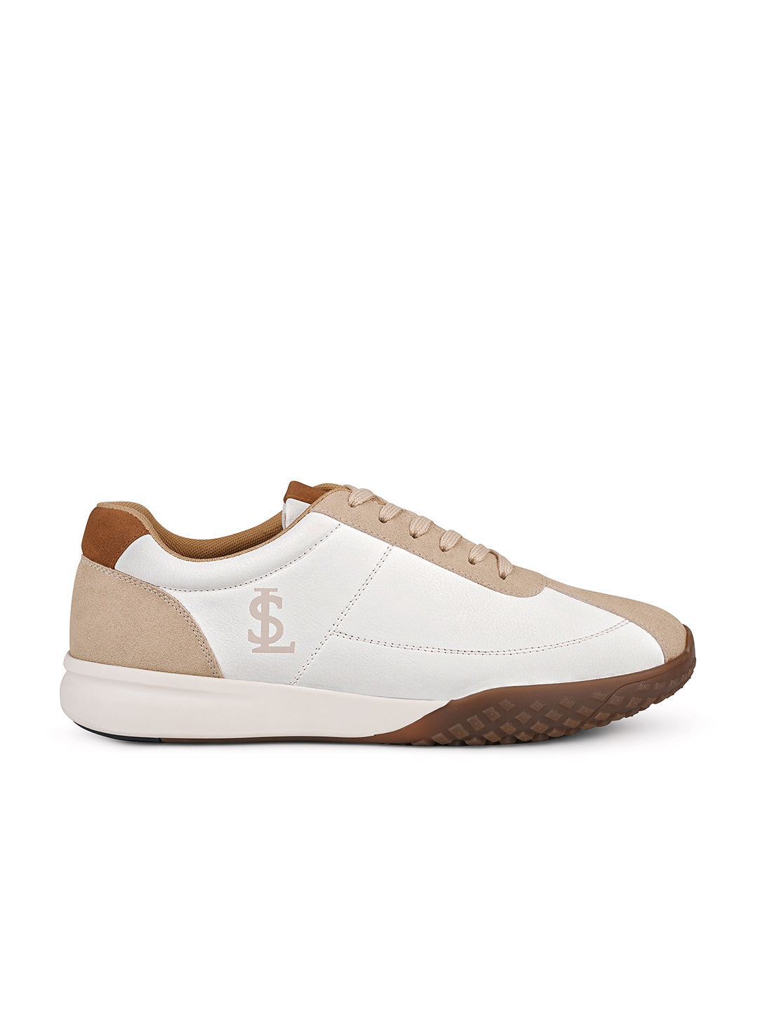 White and Beige Casual Lightweight Lace-Up Sneakers