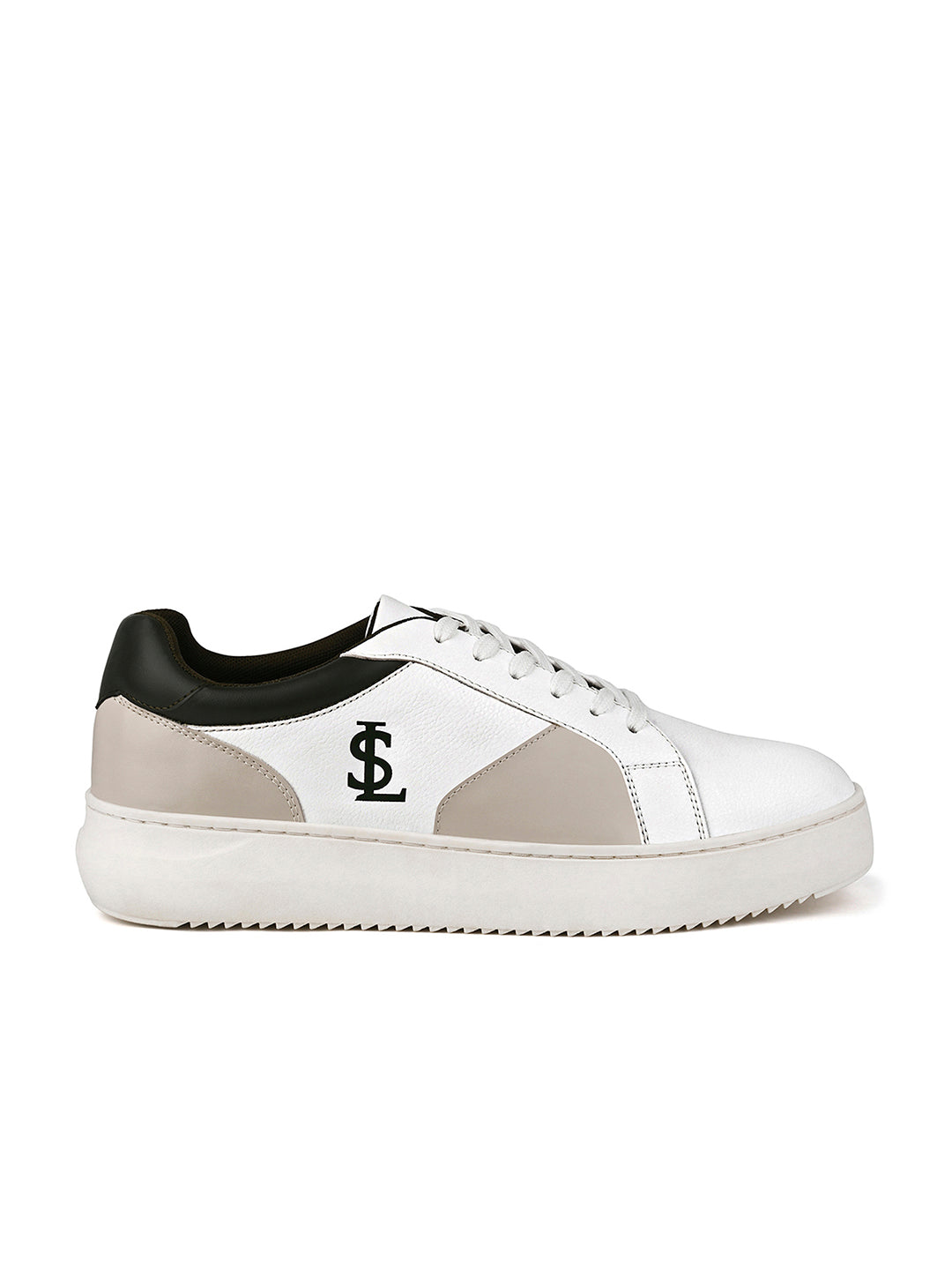 White and Beige Casual Lightweight Lace-Up Sneakers