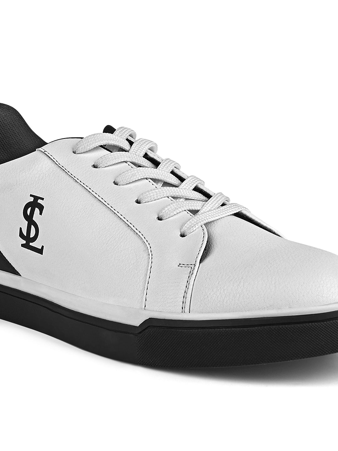 White and Black Casual Lightweight Lace-Up Sneakers