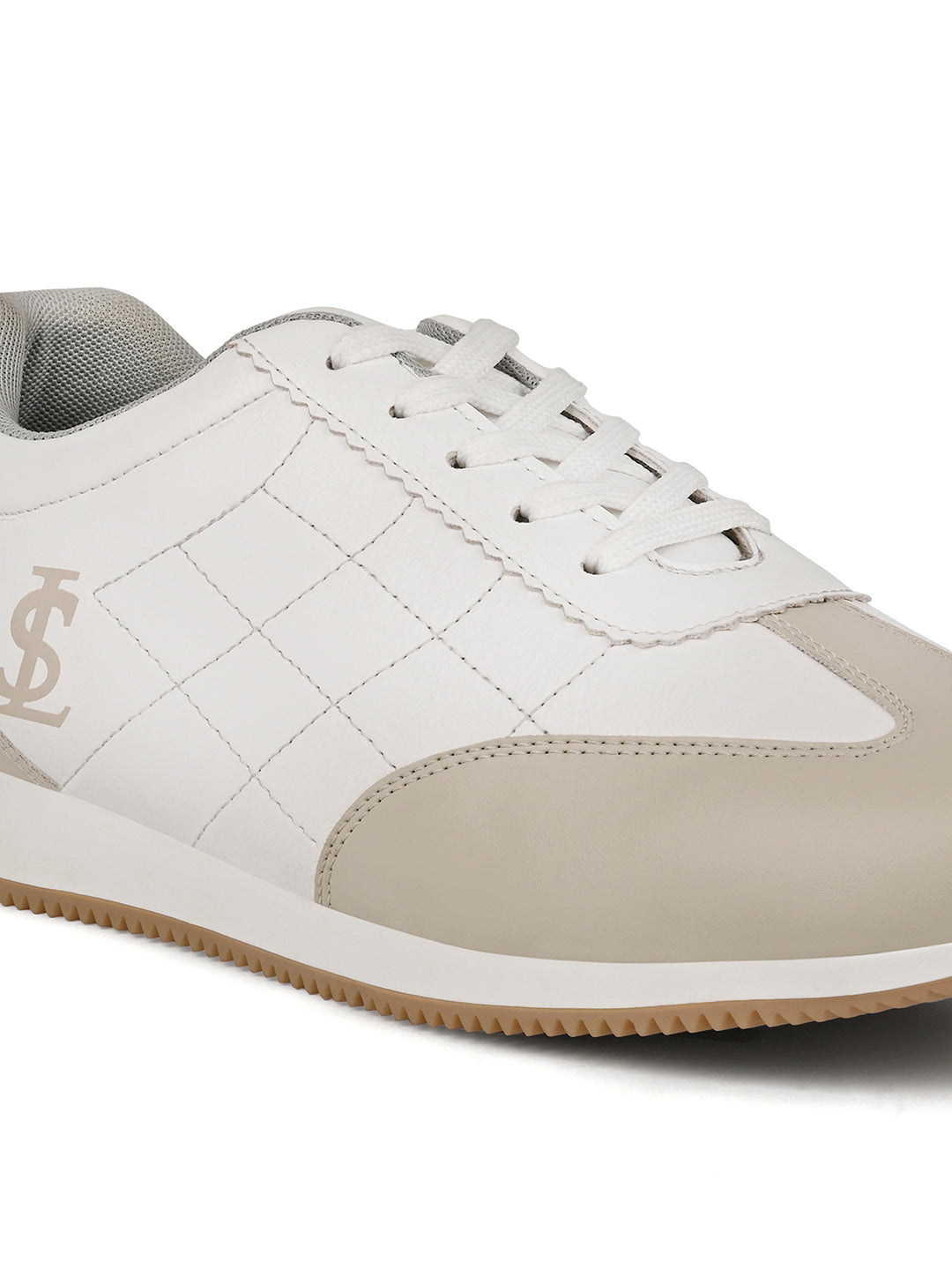 White and Nude Casual Lightweight Lace-Up Sneakers
