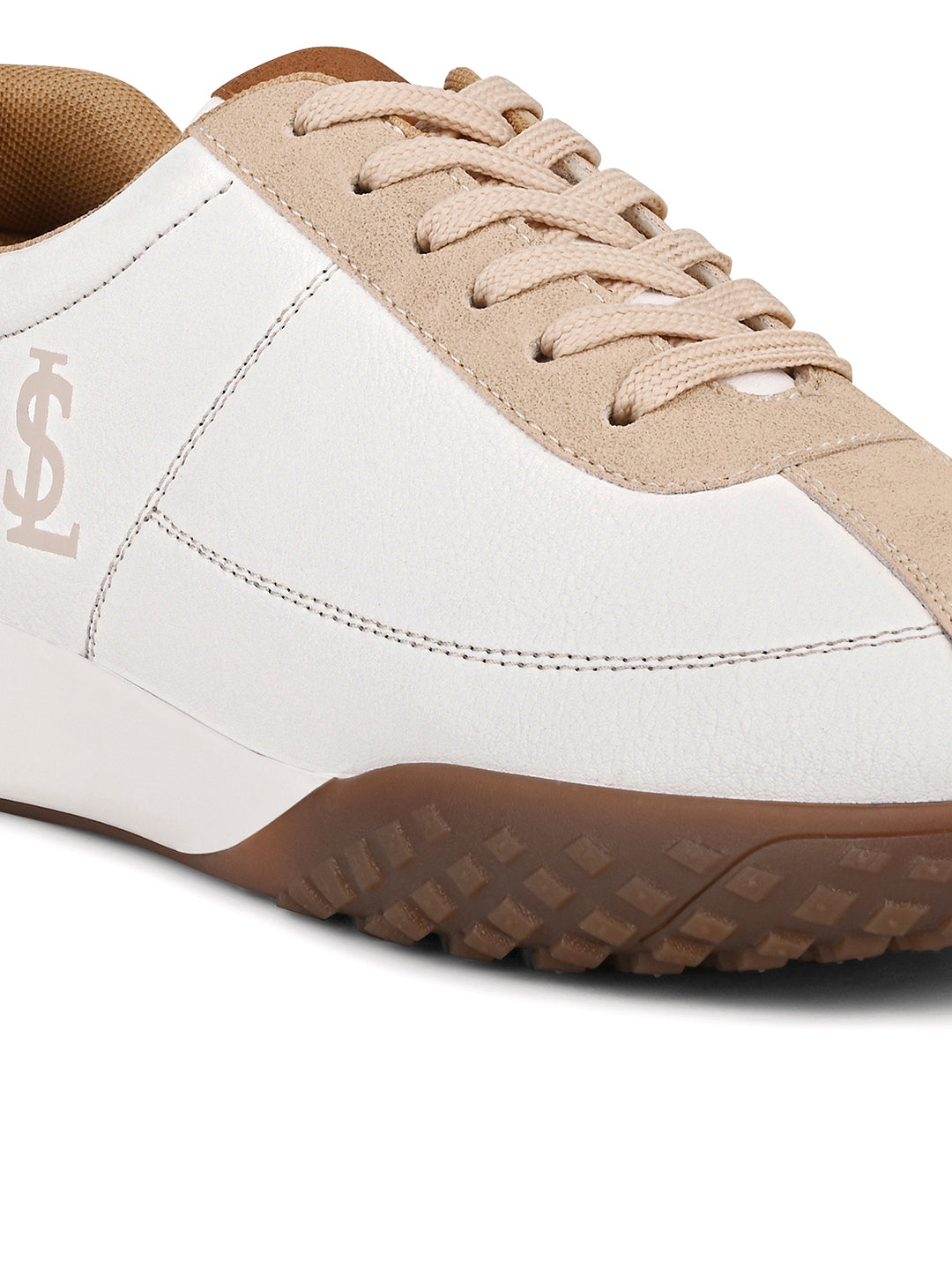 White and Beige Casual Lightweight Lace-Up Sneakers