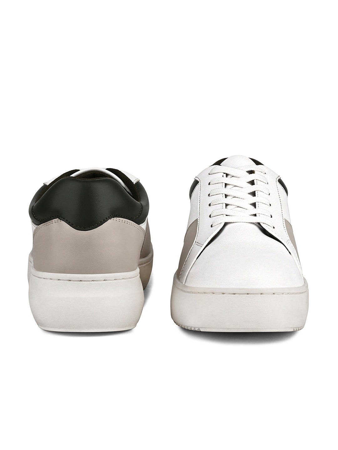 White and Beige Casual Lightweight Lace-Up Sneakers