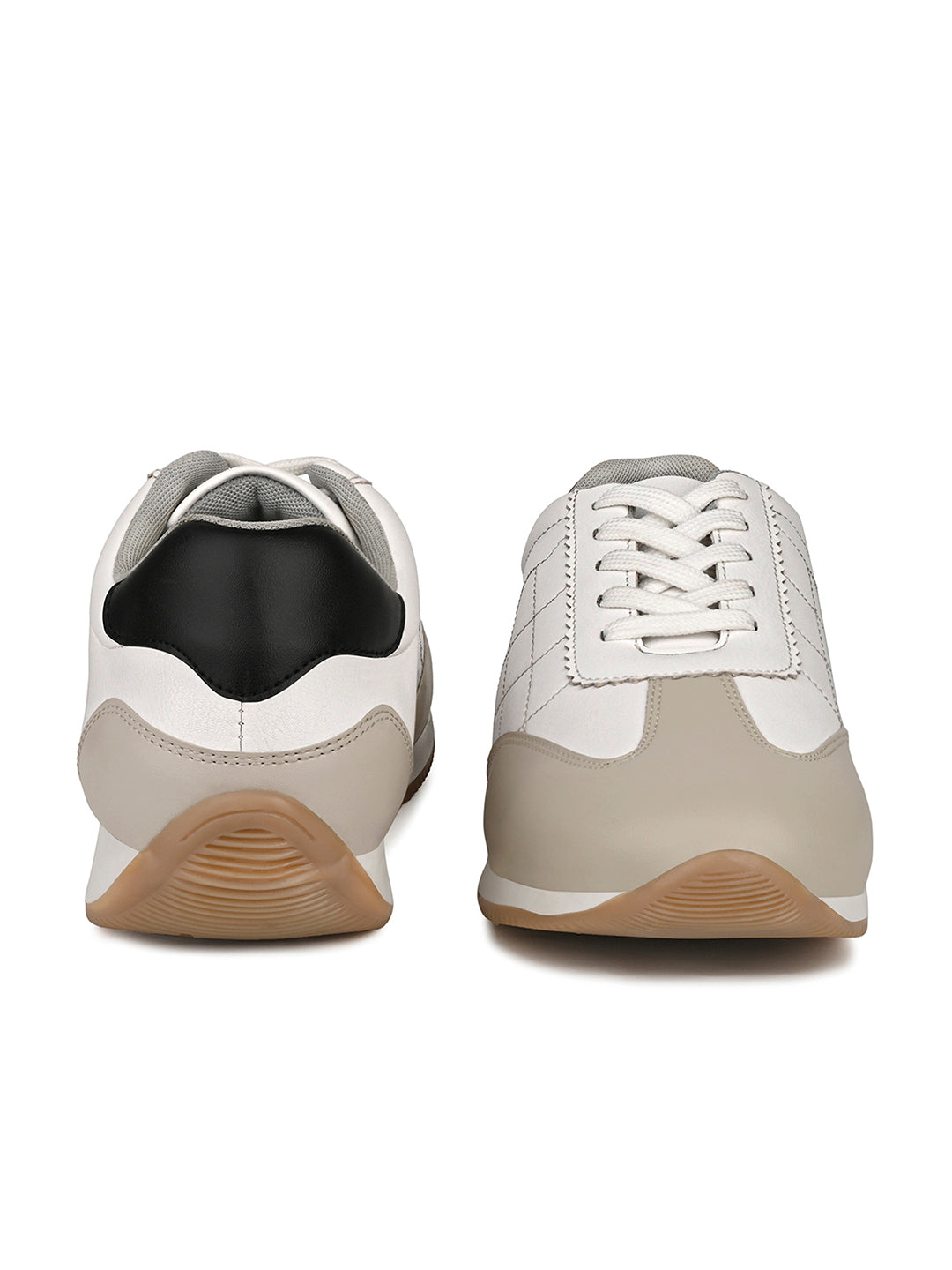 White and Nude Casual Lightweight Lace-Up Sneakers