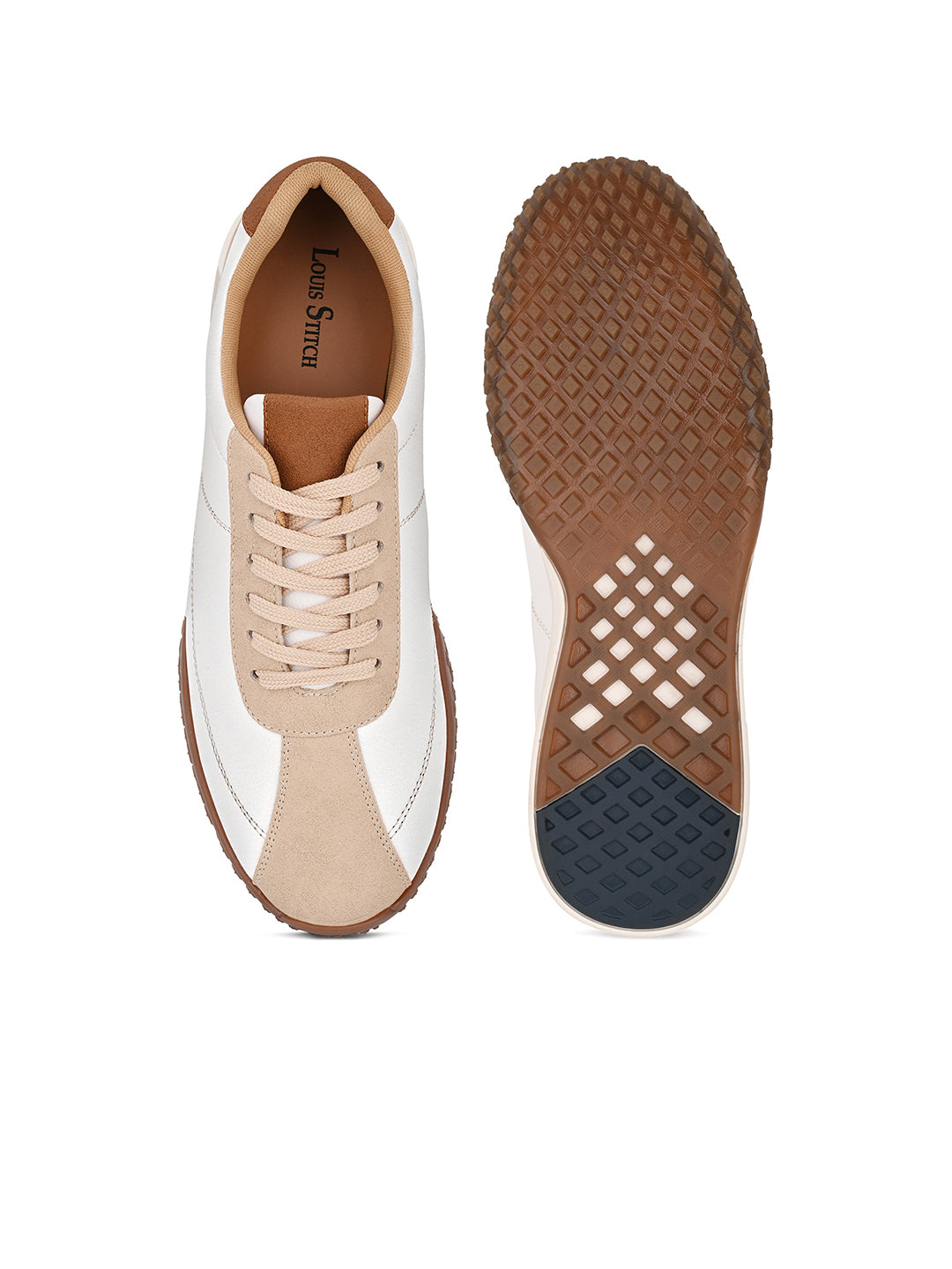 White and Beige Casual Lightweight Lace-Up Sneakers