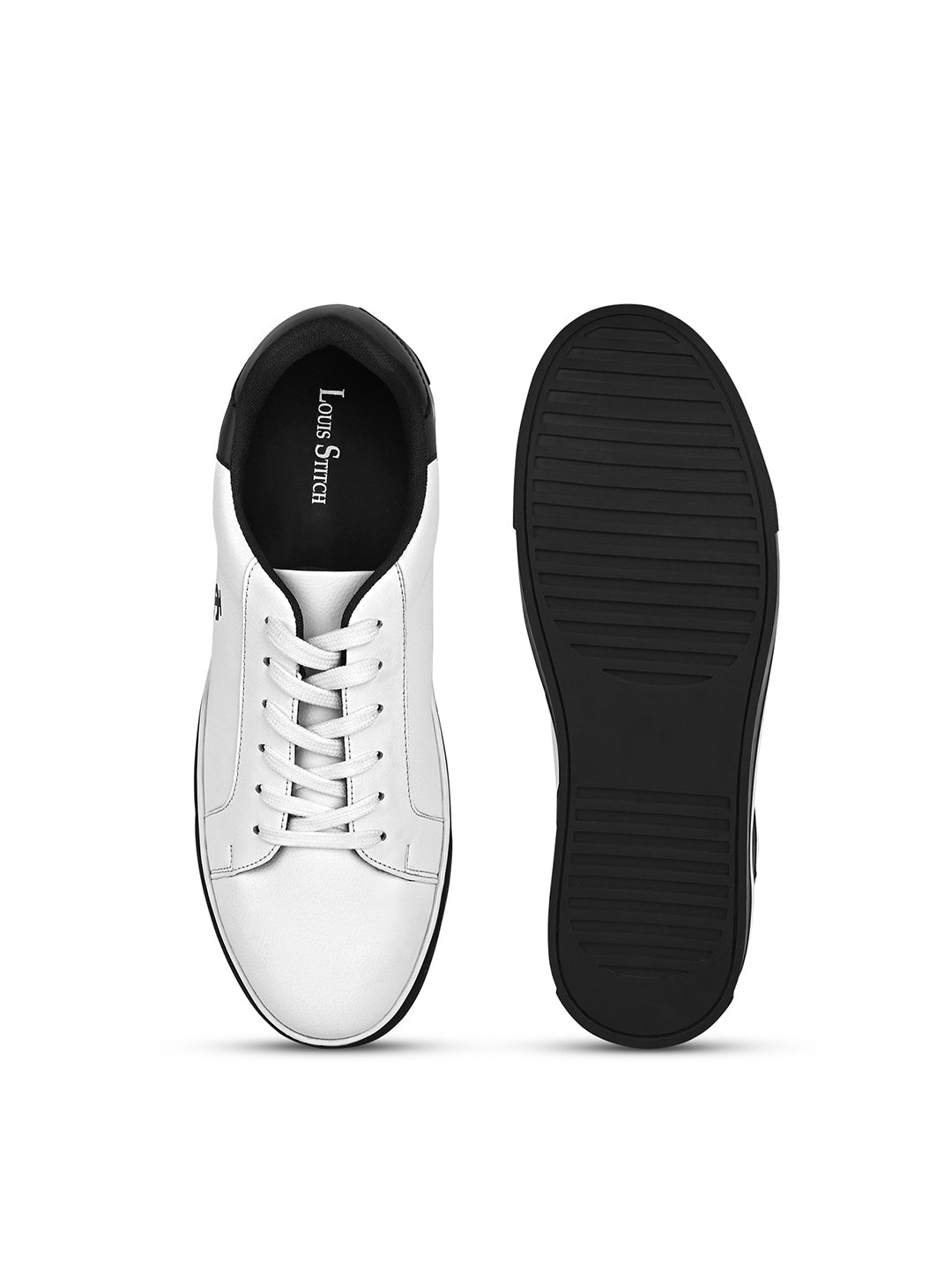White and Black Casual Lightweight Lace-Up Sneakers