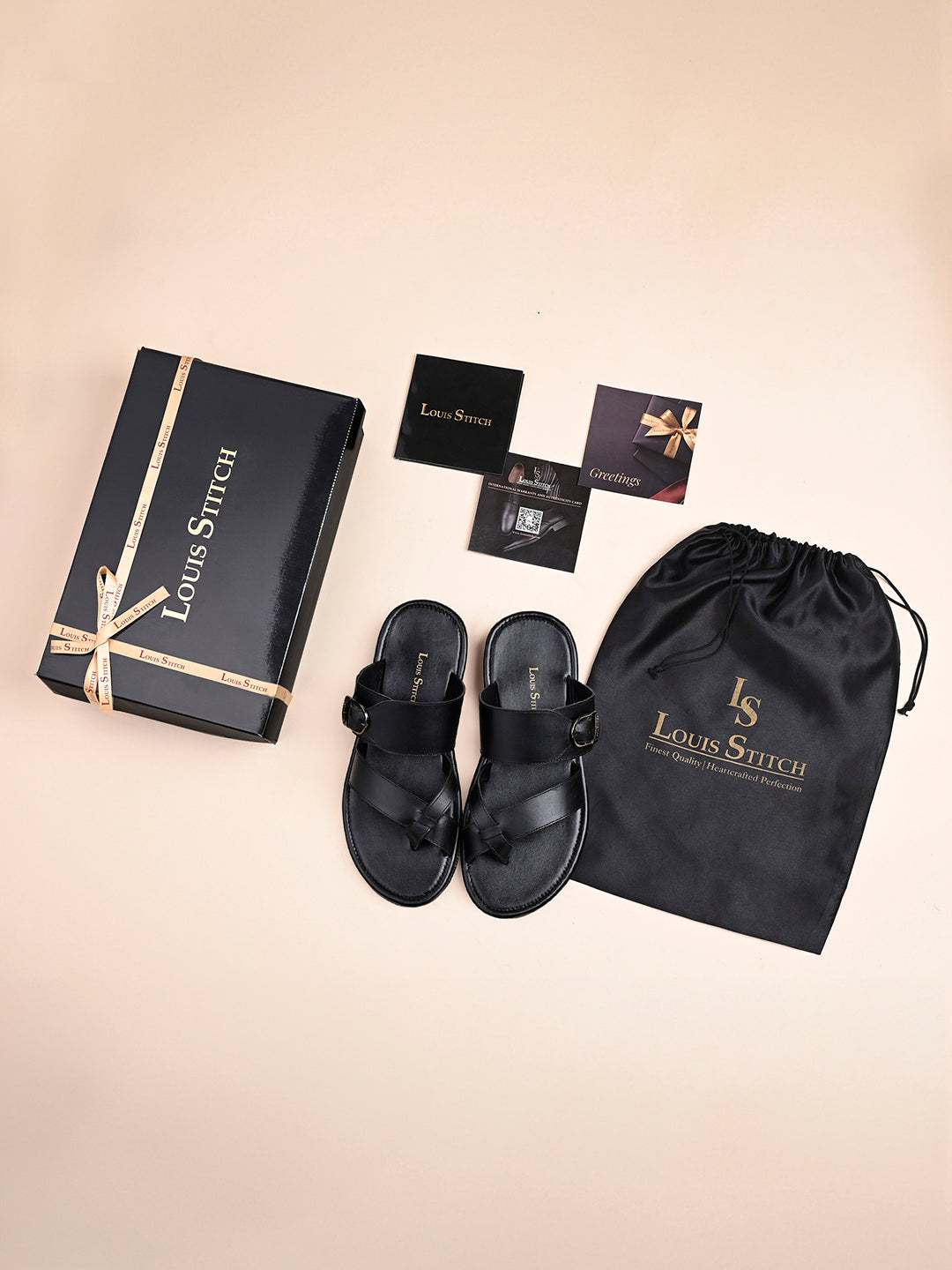 Jet Black Lightweight Open Toe Leather Sandal with Adjustable Buckle