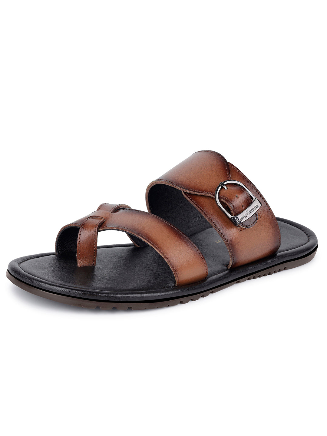 Tan Lightweight Open Toe Leather Sandal with Adjustable Buckle