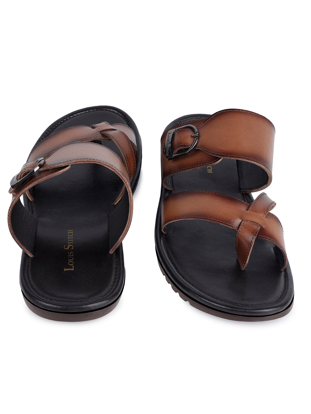 Tan Lightweight Open Toe Leather Sandal with Adjustable Buckle