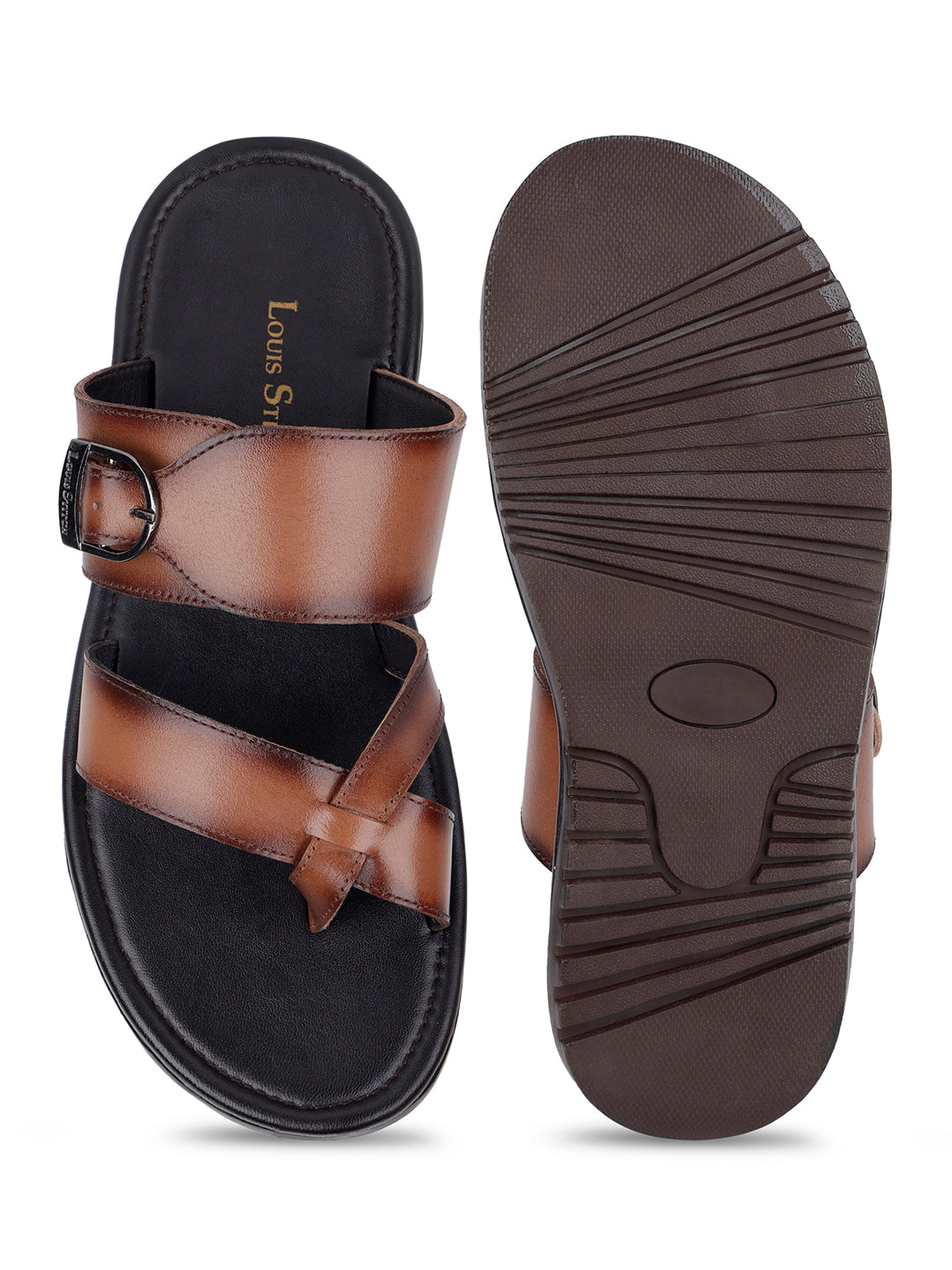 Tan Lightweight Open Toe Leather Sandal with Adjustable Buckle