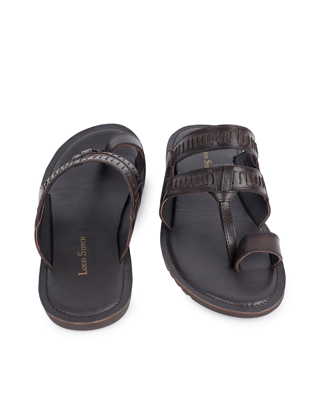 Brunette Brown Kolhapuri Style Lightweight Toe Ring Leather Sandal