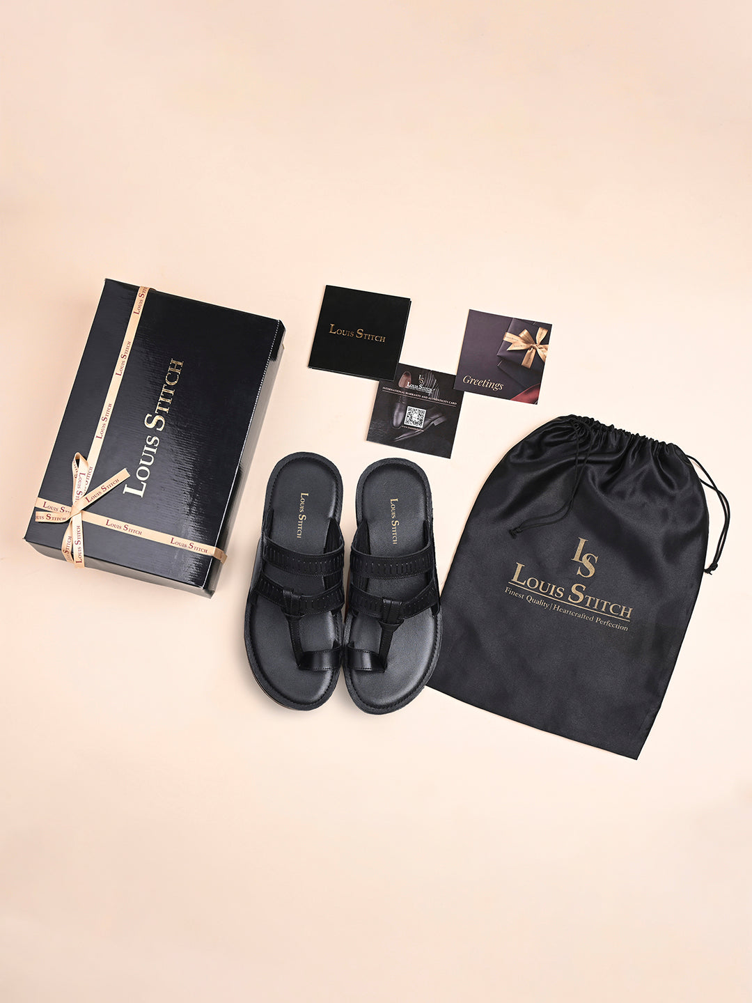 Jet Black Kolhapuri Style Lightweight Toe Ring Leather Sandal