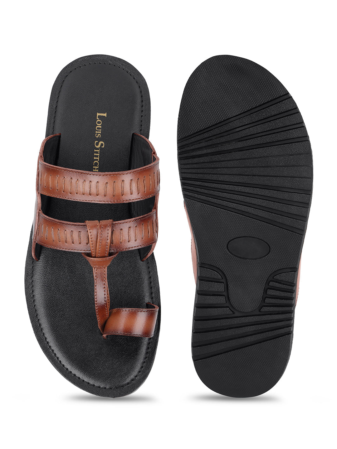 Tan Kolhapuri Style Lightweight Toe Ring Leather Sandal