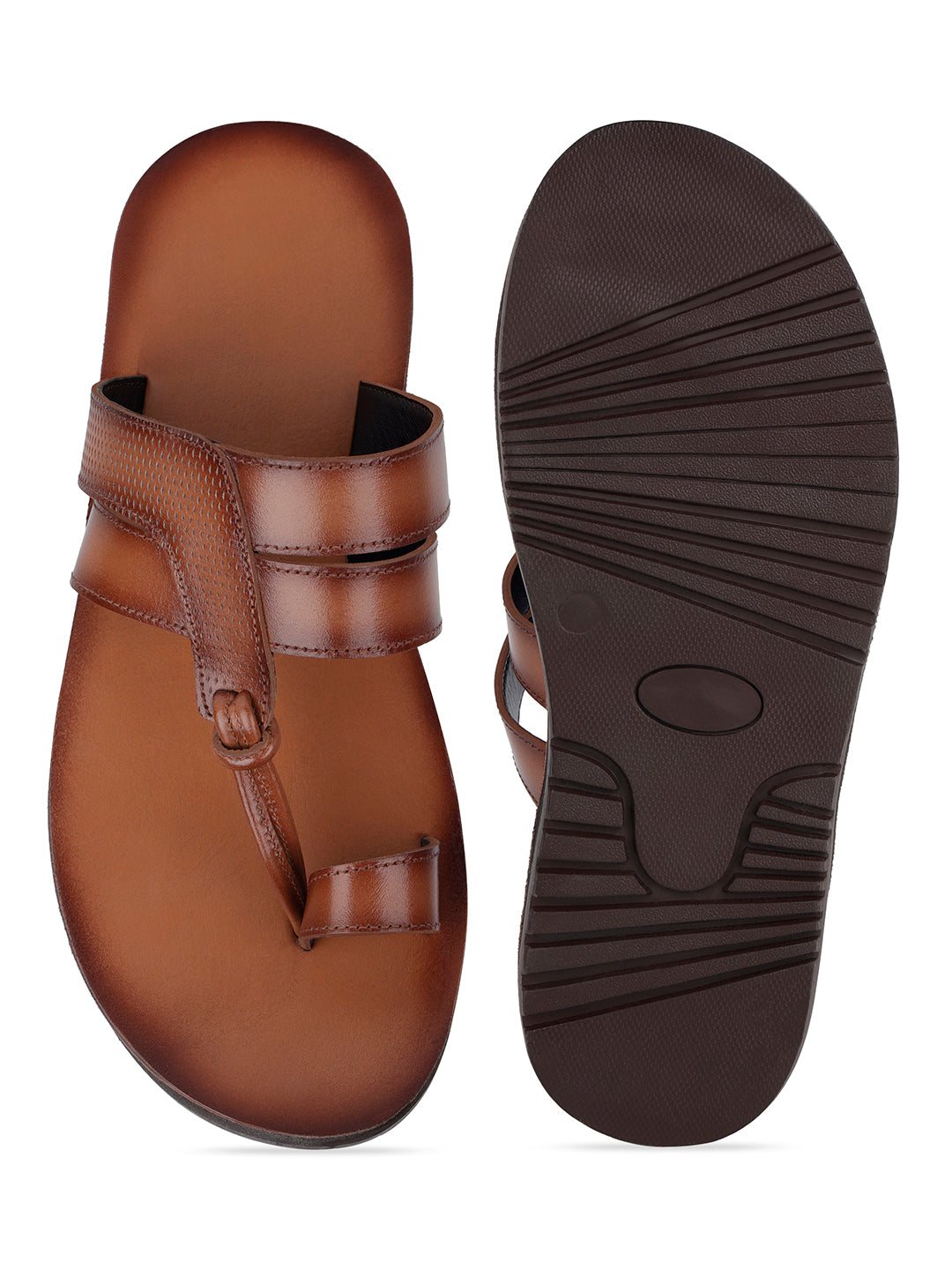 Tan Open Toe Style Lightweight Toe Ring with Strap Leather Sandal