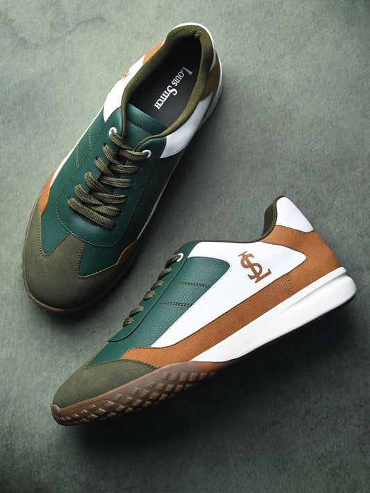 White and Tan Casual Lightweight Lace-Up Sneakers