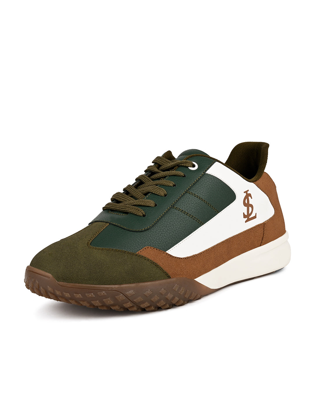 White and Tan Casual Lightweight Lace-Up Sneakers